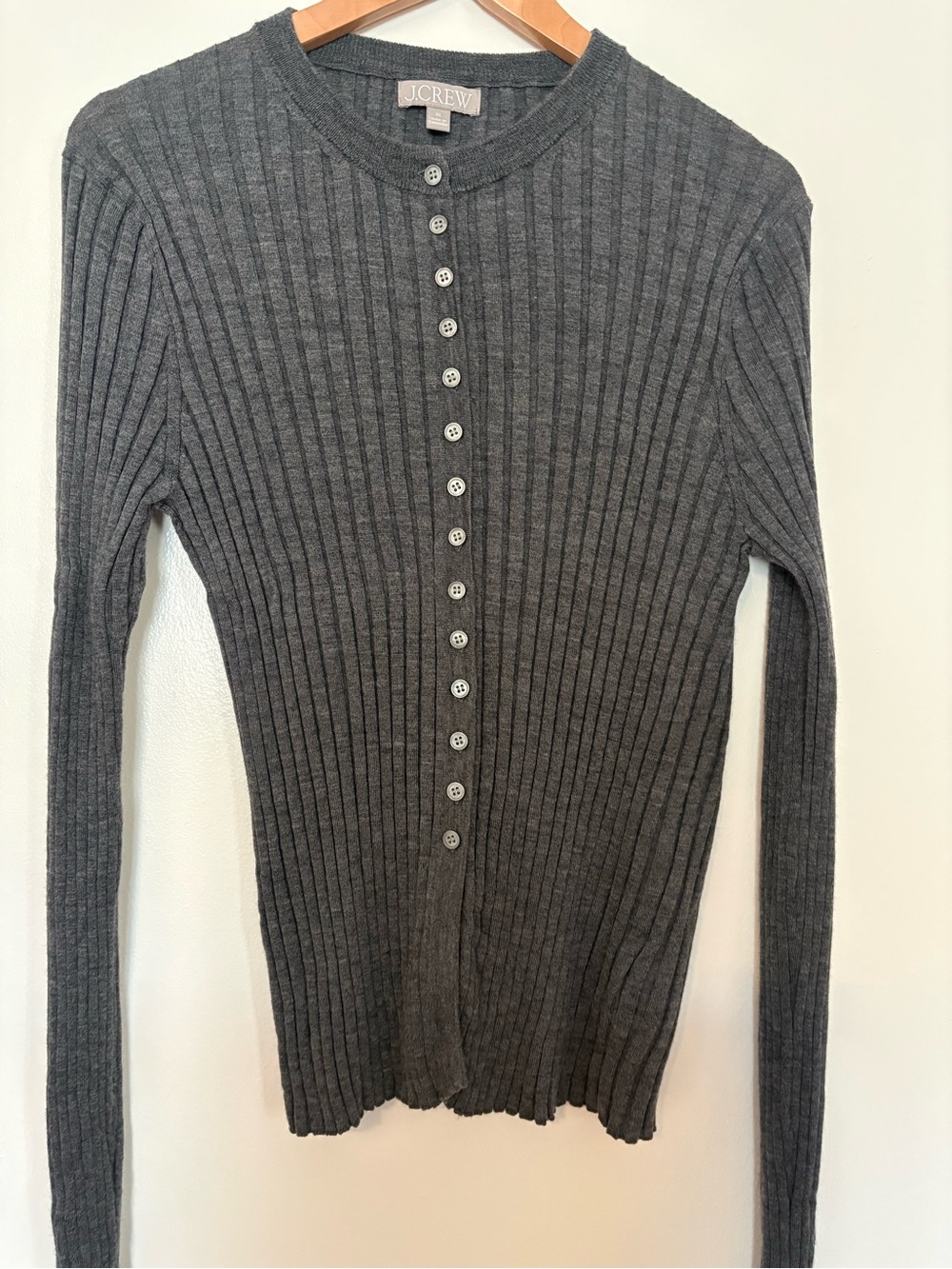 J. Crew Carbon Rib Soft 100% Merino Wool Knit Cardigan Sweater XL